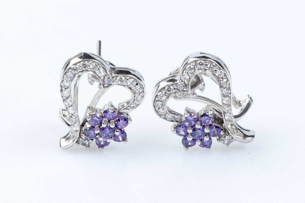 Boucles d'oreilles Boucles d'oreilles coeurs et fleurs en or blanc 18 carats 58 Facettes 111.20995-53