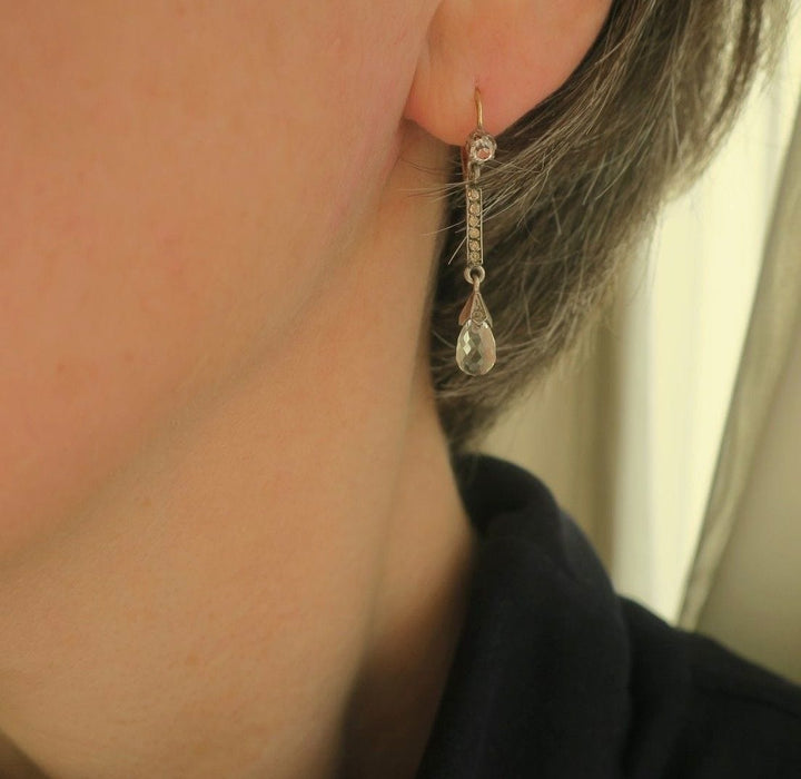 Boucles d'oreilles Boucles d’oreilles dormeuses pendantes anciennes prasiolite 58 Facettes