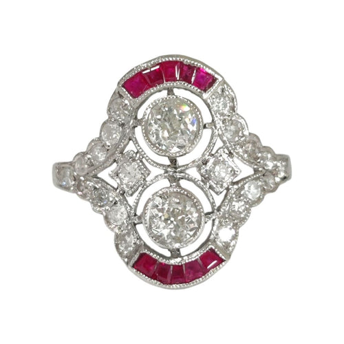 Bague 56 Bague Art-Déco Platine Rubis Diamants 58 Facettes 1-1497/2