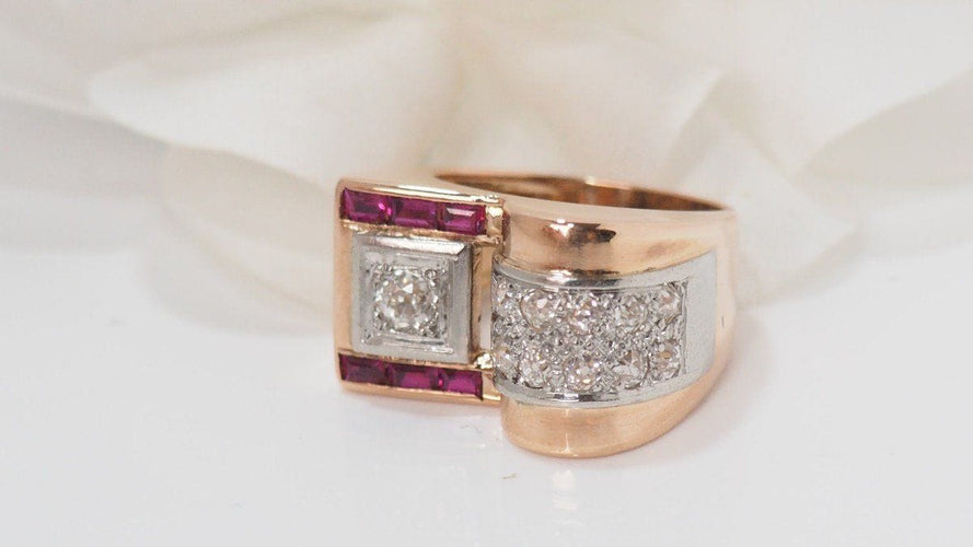 Bague 51 Bague Tank en Or rose, Diamants & Rubis 58 Facettes 32020