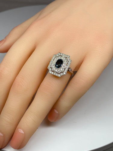 Bague Bague Art Deco en Or jaune, diamants et saphir 58 Facettes