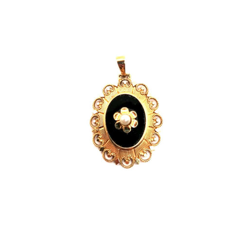 Pendentif PENDENTIF OR JAUNE ONYX ET PERLE 58 Facettes 3797