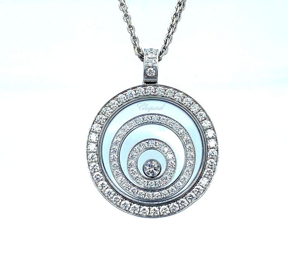 Collier CHOPARD. Pendentif Happy Spirit Or Blanc Diamants 58 Facettes