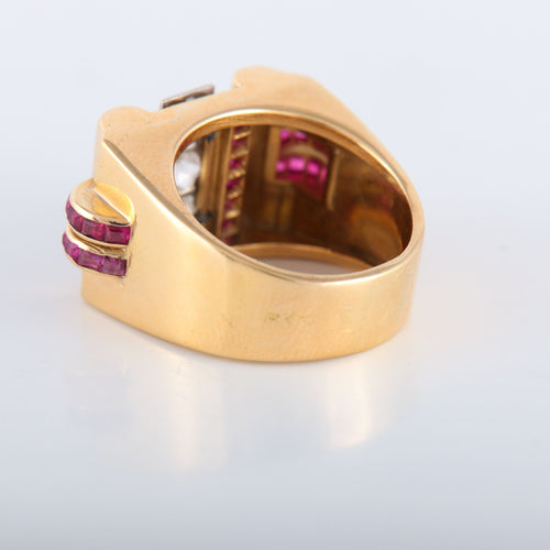 Bague 52 Bague Tank Diamants et pierres rouges 58 Facettes