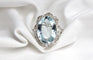 Bague 54.5 Bague de style Art Déco en platine avec diamants et aigue-marine centrale 58 Facettes