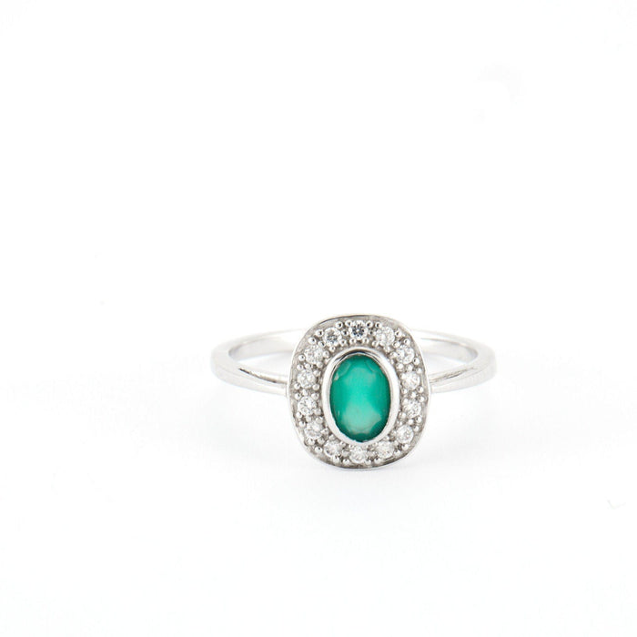 Bague Bague en Argent & Agate Verte 58 Facettes