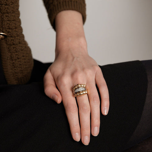 Bague Bague Or Jaune Godronné Diamants 58 Facettes LOT 4081