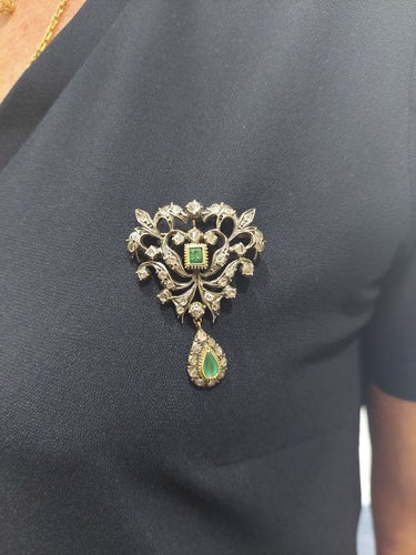 Broche BROCHE PENDENTIF ART-NOUVEAU ÉMERAUDES ET DIAMANTS 58 Facettes 066481