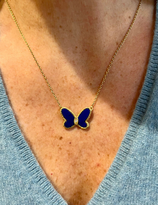 Vintage Van Cleef & Arpels Lapis-Lazuli Diamond Butterfly Necklace 58 Facettes BS163