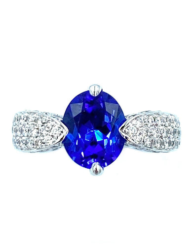 Bague Bague or blanc tanzanite et diamants 58 Facettes