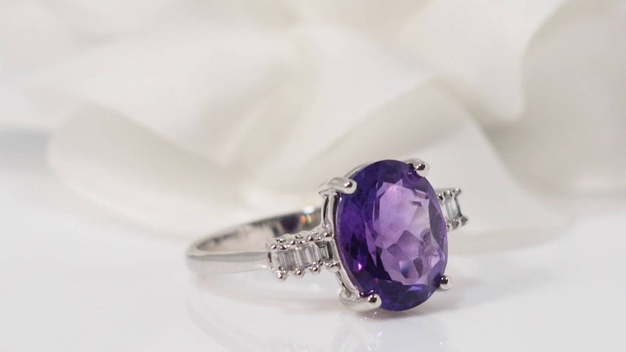 Bague 53 Bague or blanc améthyste et diamants 58 Facettes 30951