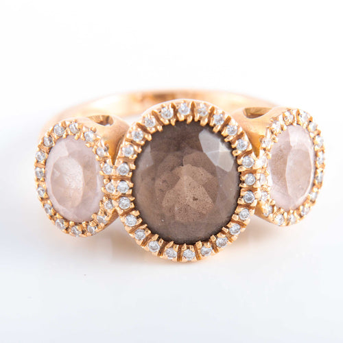 Bague 54 Bague trilogie quartz fumé et pavage diamants 58 Facettes