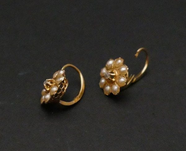 Boucles d'oreilles Dormeuses anciennes Diamant et Perles Fines 58 Facettes 1043275