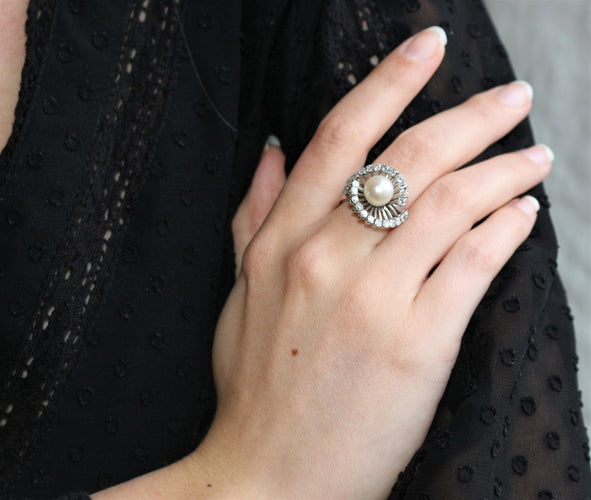 Bague 55 Bague platine perle & diamants 58 Facettes 367