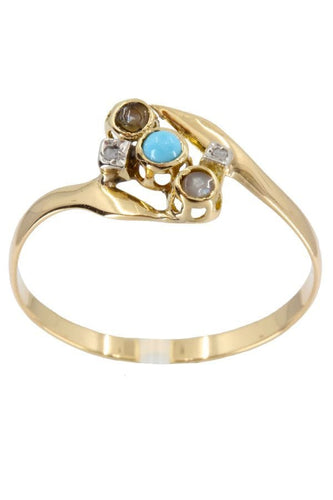 Bague BAGUE NAPOLÉON III TURQUOISE, PERLES ET DIAMANTS 58 Facettes 039081