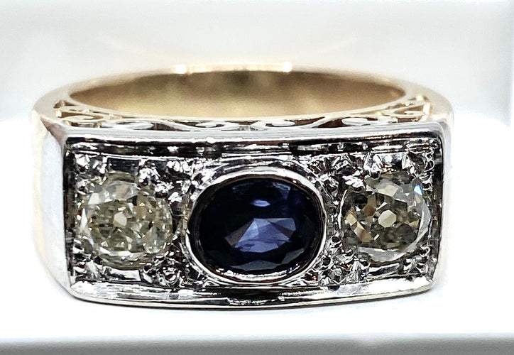 Bague 53 Bague Art Déco Saphir et Diamants 58 Facettes