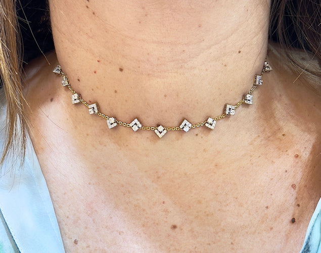 Collier Collier choker or jaune et oxydes de zirconium 58 Facettes