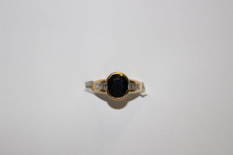 Bague 51 Bague Or  Diamants taille baguette et Saphir 58 Facettes