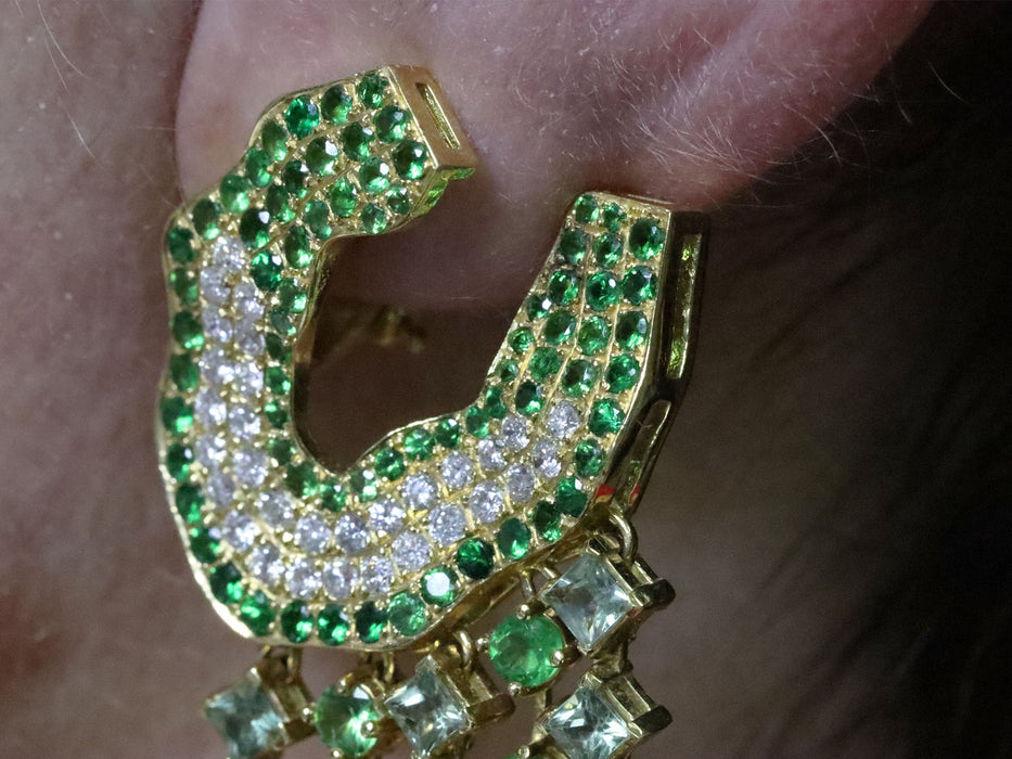 Boucles d'oreilles Boucles d'oreilles saphirs verts tsavorites diamants 58 Facettes 2983