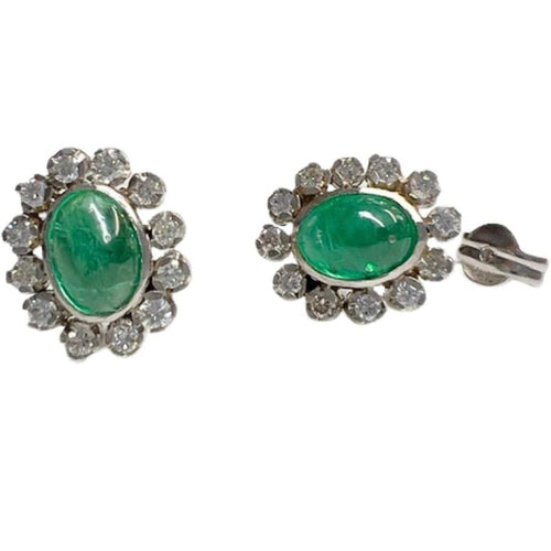 Boucles d'oreilles Boucles d'oreilles rosace en platine style Art Déco avec diamants et émeraude 58 Facettes Q13B