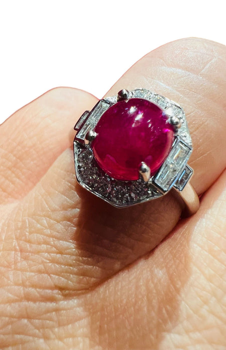 Bague Bague Rubis Cabochon Diamants 58 Facettes 7578 A