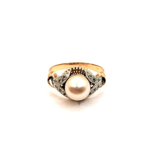 Bague 54 Bague vintage or jaune et perle de culture 58 Facettes 3635