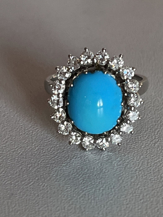 Bague 56 Bague Or blanc Turquoise Diamants 58 Facettes 5075