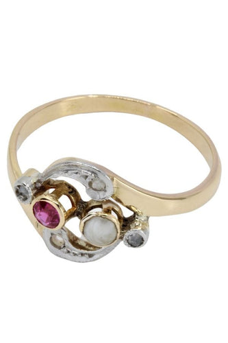 Bague BAGUE RUBIS PERLE ET DIAMANTS ART NOUVEAU 58 Facettes 048591