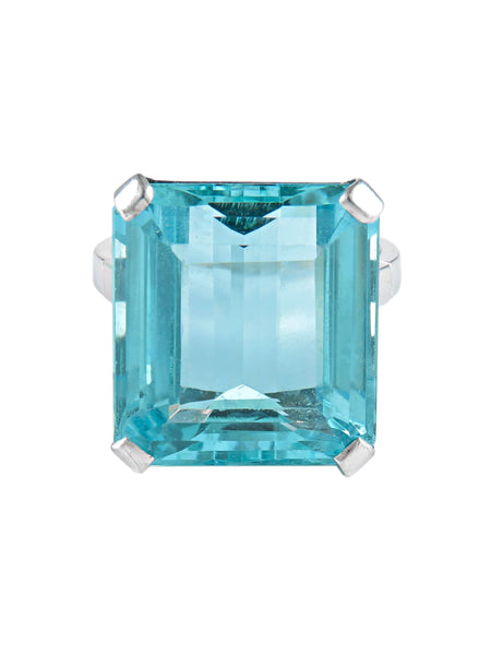 Bague En Argent Massif 925 Avec Aigue-Marine Naturelle 18x13mm - Taille 58 - Sertie Surélevée - Made In France