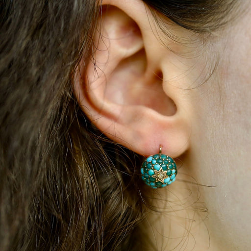 Boucles d'oreilles Boucles d'oreilles dormeuses turquoises diamant. 58 Facettes