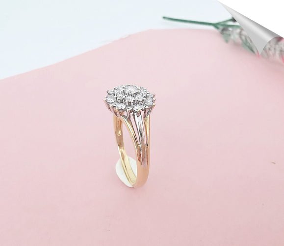 Bague 54.5 Bague Fleur Or deux tons & Diamants 58 Facettes AA 1576