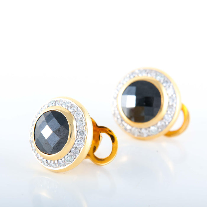 Boucles d'oreilles BOUCLES D’OREILLES OR JAUNE 14K HEMATITE DIAMANTS ET MOISSANITES 58 Facettes LP 920