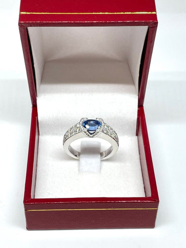 Bague Bague or blanc saphir ovale et diamants 58 Facettes