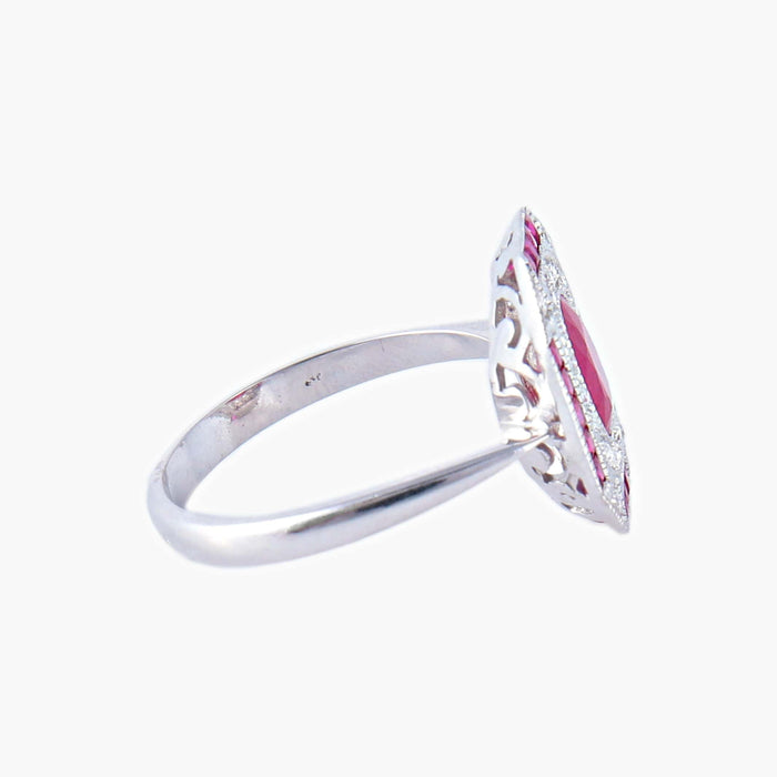 Bague 53 Bague style Art Déco Diamants et Rubis 58 Facettes