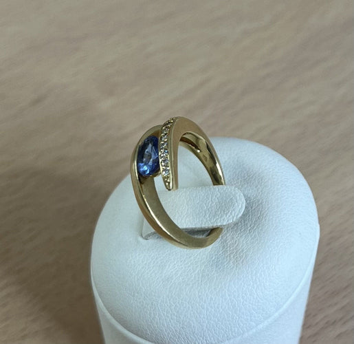 Bague Bague Or Jaune avec Pierre Bleue et Diamant 58 Facettes 20400000435