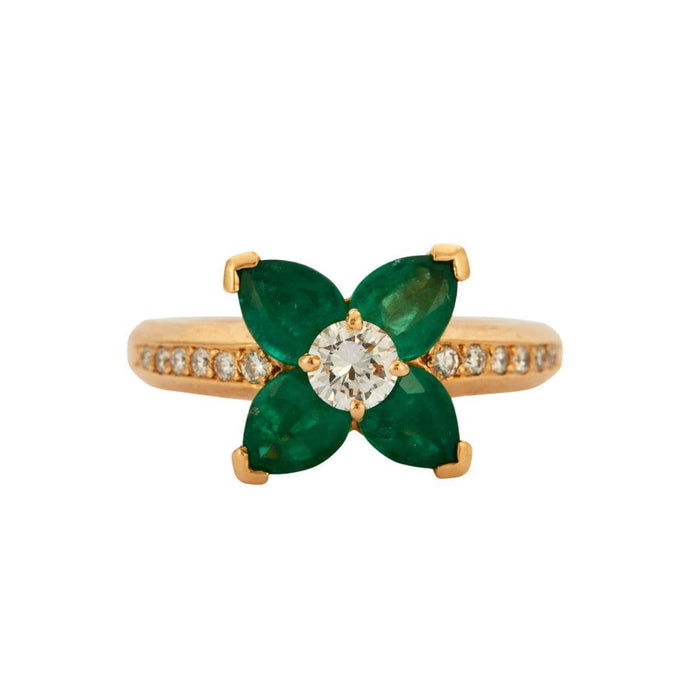 Bague 54 Bague Fleur Emeraudes Diamants 58 Facettes