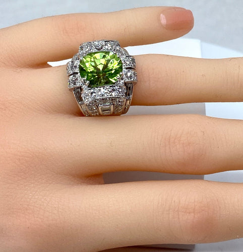 Bague Bague Art Déco Platine diamants et péridot 58 Facettes