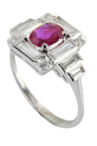 Bague BAGUE ART DÉCO RUBIS BIRMAN ET DIAMANTS 58 Facettes 045801