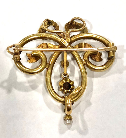 Brooch Brooch/pendant Napoleon III period Yellow gold Pearl Diamond 58 Facettes