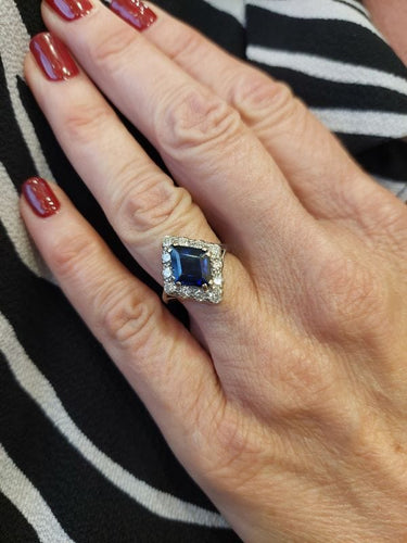 Bague BAGUE SAPHIR ET DIAMANTS ANNÉES 50' 58 Facettes 072031