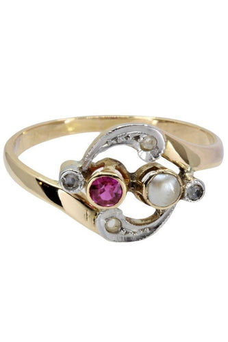 Bague BAGUE RUBIS PERLE ET DIAMANTS ART NOUVEAU 58 Facettes 048591
