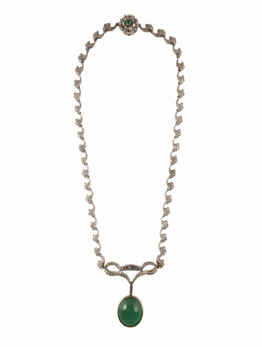 Necklace Two Golds Necklace, Emerald Cabochon & Paving Diamonds 58 Facettes