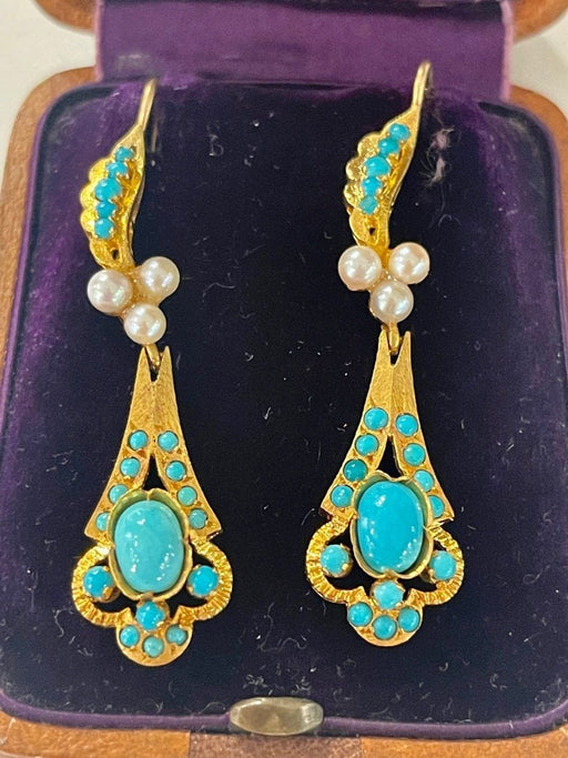 Boucles d'oreilles Pendants d'Oreilles Or, Turquoises Et Perles 58 Facettes 1043565