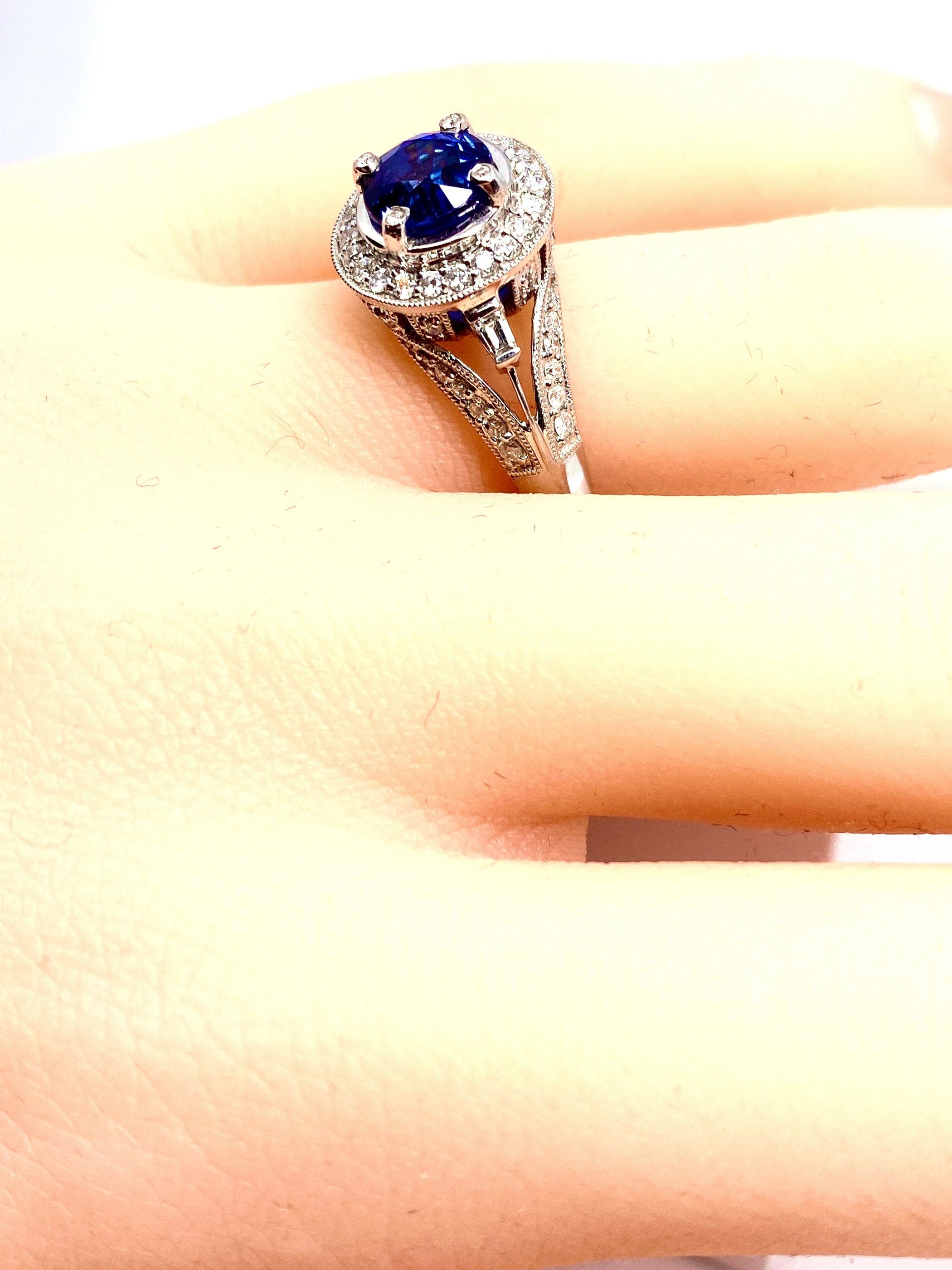 Bague Cocktail Vintage Saphir Argent Massif Taille 55 - Occasion, Style Ancien