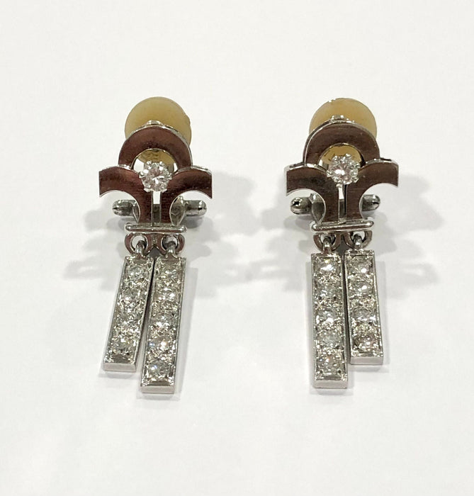 Boucles d'oreilles Boucles d'oreilles or blanc et diamants année 1960 58 Facettes