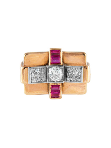 Bague Bague Tank Or Rose Diamants vers 1940 58 Facettes