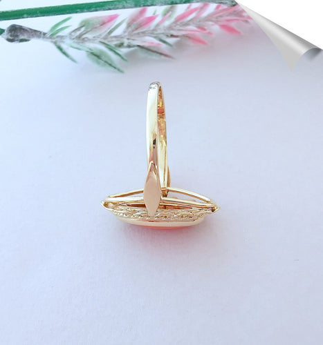 Bague 53 Parure Bague + Boucles d'oreilles, en or, Corail en cabochon 58 Facettes AA 1549