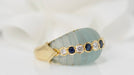 Ring 51 Yellow gold bangle ring with sapphires and diamonds on green quartz 58 Facettes 30973