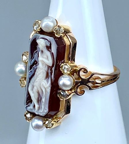 Bague 51 Bague camée sur agate perles fines diamants 58 Facettes AB263