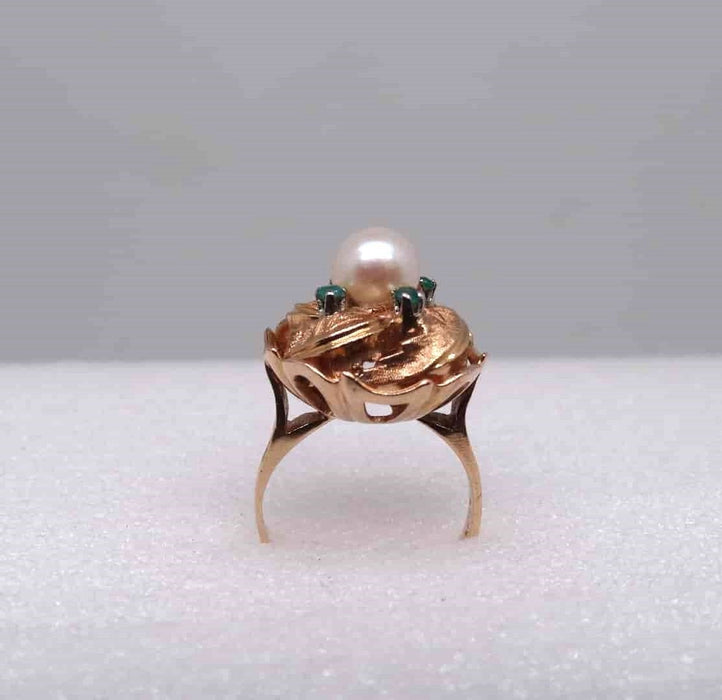 Bague 54 Bague Or Perle fine Emeraudes 58 Facettes 11898